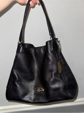Coach Black Pebbled Leather Shoulder Bag with Gold Hardware